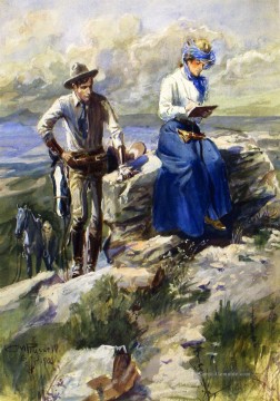  1906 Kunst - Sie wandte sich mir zu und ging unbeirrt weiter mit ihrem skizzierten Cowboy von Charles Marion Russell Indiana